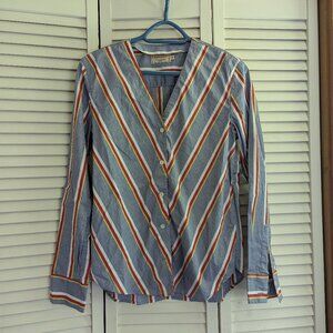 Maison Kitsune Striped Button Up 100% Cotton Shirt Size 38 S/M